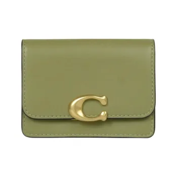 COACH Card Case Calfskin Coin Purses Wallets Women's Olive Green