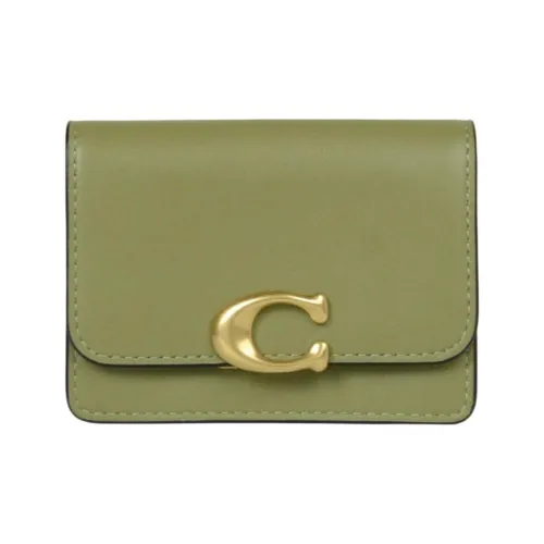 COACH Card Case Calfskin Coin Purses Wallets Women's Olive Green