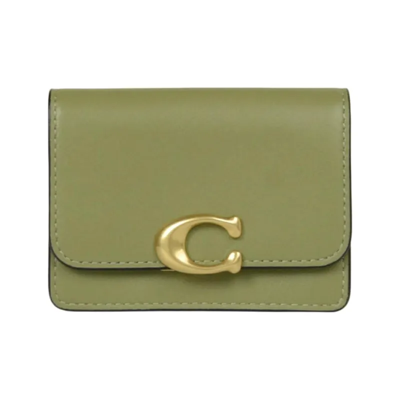 COACH Card Case Calfskin Coin Purses Wallets Women's Olive Green-0