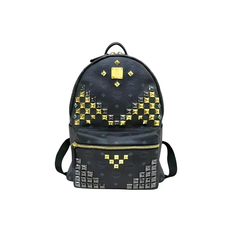 MCM Stark Visetos Canvas Backpack Women's Black-0