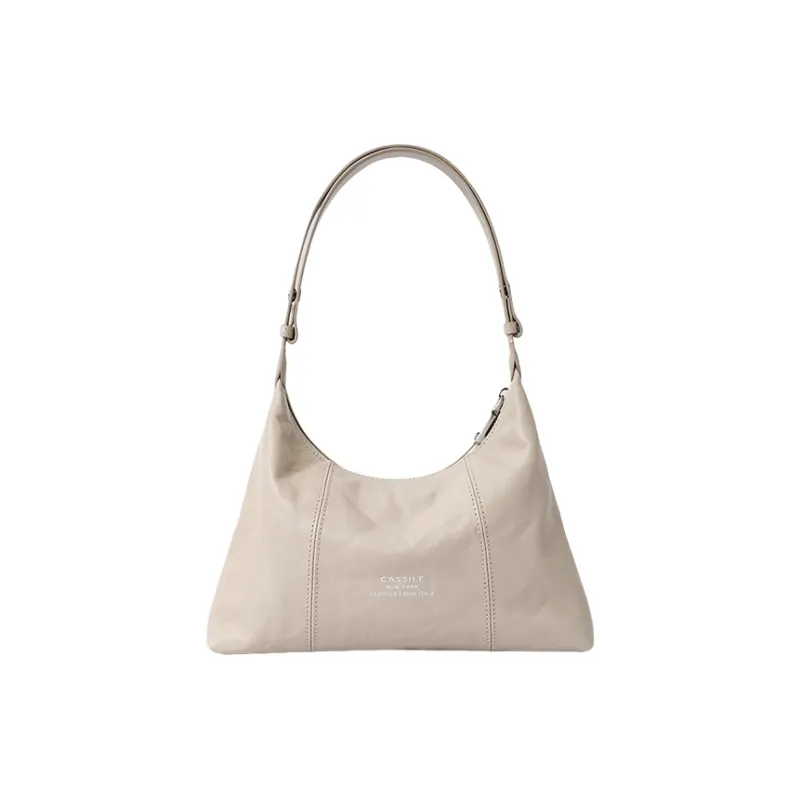 CASSILE Vegetable Tanned Top Grain Cow Leather Shoulder Bag Regular Women's Tallow White Jade-4