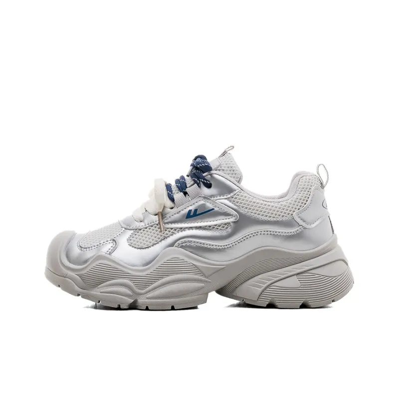Warrior Height Increasing Wear-Resistant Lightweight Slip-Resistant Low-Top Chunky Sneakers Women's Silver Gray-0