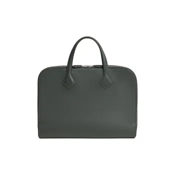 HERMES Victoria Light Evercolor Leather Briefcases Men's Red Forest Green