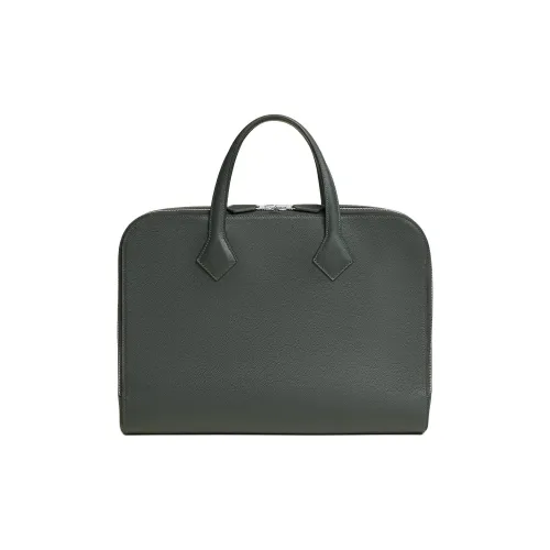 HERMES Victoria Light Evercolor Leather Briefcases Men's Red Forest Green