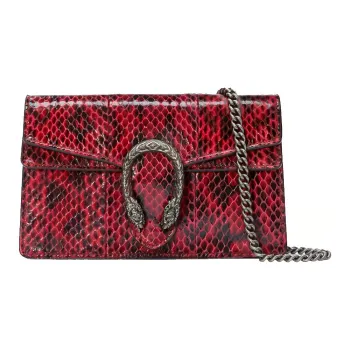 GUCCI Dionysus Python Skin Shoulder Bag Crossbody Bag Extra Mini Women's Lotus Red
