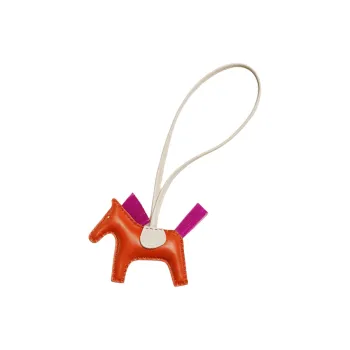 HERMES Rodeo Milo Lambskin Pendant Bag Accessories Small Size Women's Carnelian & Chalk White & Mulan Pink