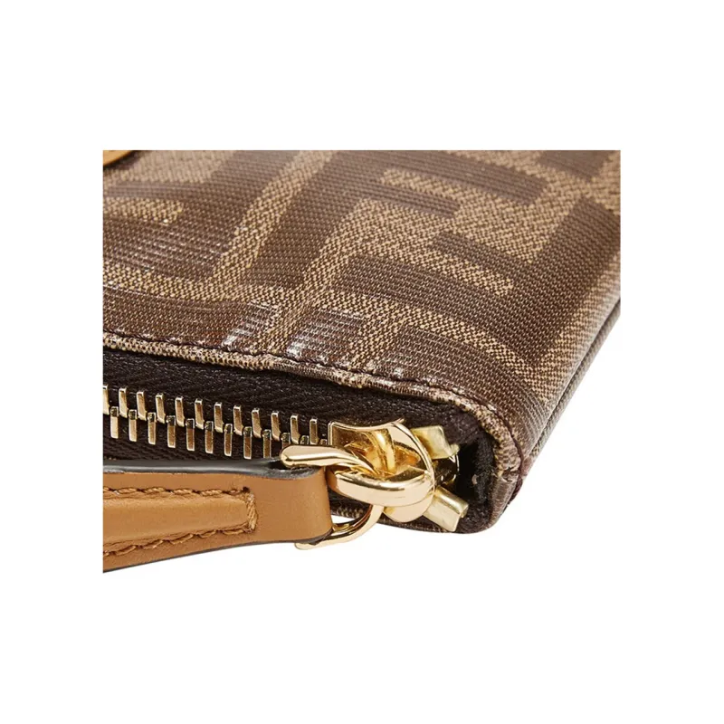 FENDI Coated Canvas With Leather Clutch Coin Purse Women's Brown-4