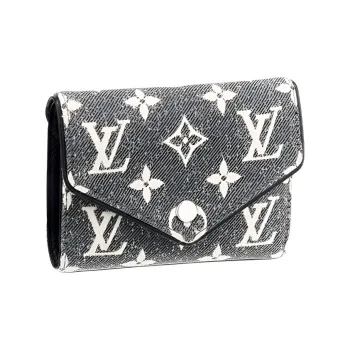 LOUIS VUITTON Victorine Jacquard Denim With Cow Leather Patchwork Trim Victoria Wallet Women's Gray
