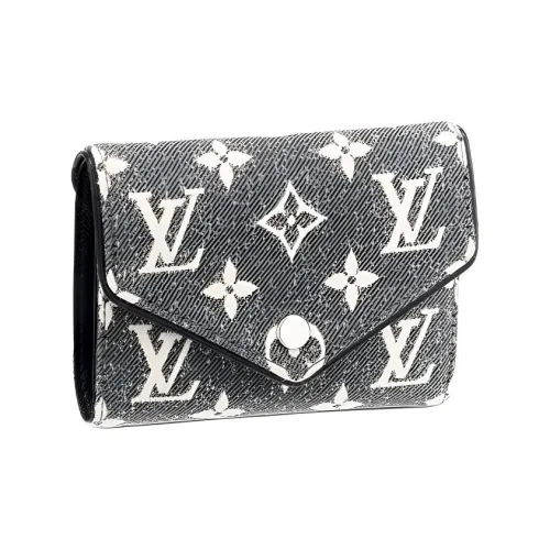 LOUIS VUITTON Victorine Jacquard Denim With Cow Leather Patchwork Trim Victoria Wallet Women's Gray