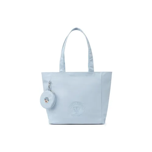 Teenie Weenie Fabric Shoulder Bag Tote Portable Shopping Bag Large Size Women's Sky Blue/Beige Apricot