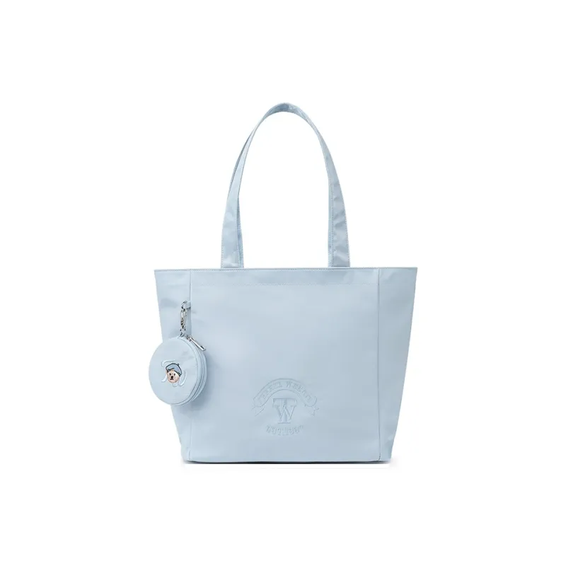 Teenie Weenie Fabric Shoulder Bag Tote Portable Shopping Bag Large Size Women's Sky Blue/Beige Apricot-0