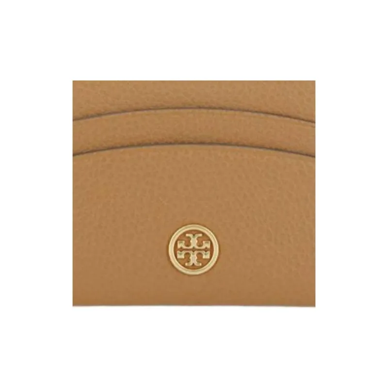 TORY BURCH Robinson Litchi Grain Leather Card Holder Regular Women's Wheat Brown-2