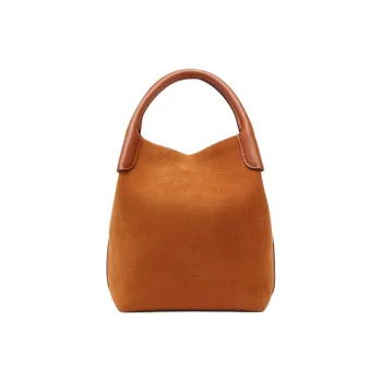 Loro Piana Calfskin Bucket Bag, Shoulder Bag, Crossbody Bag, Handbag Small Size Women's Orange Brown