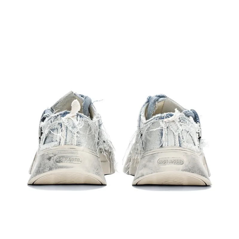 AGE ANGEL MEMENTO Wear-Resistant Height Increasing Low-Top Canvas Shoes Unisex Denim Blue-4