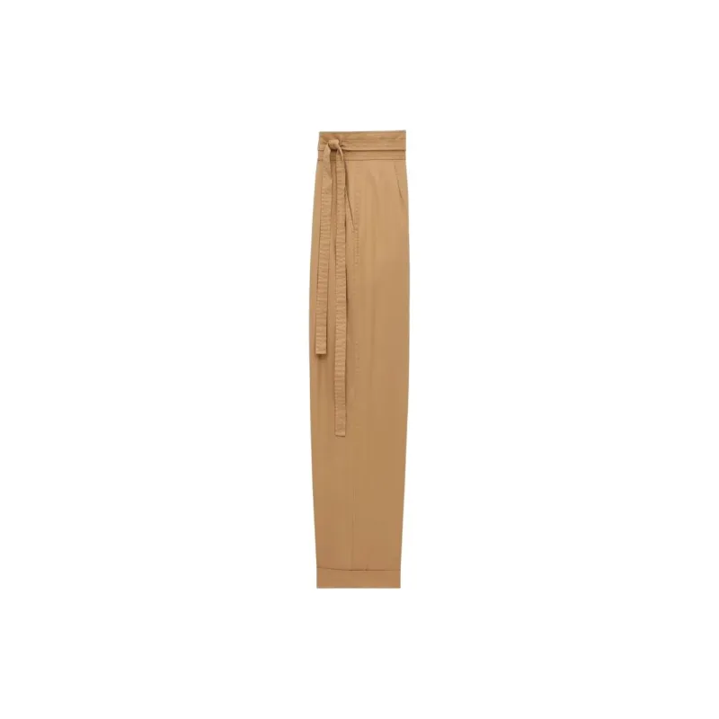 SAINT LAURENT Belted Pleated Straight Leg Pants 'Sahara'-1