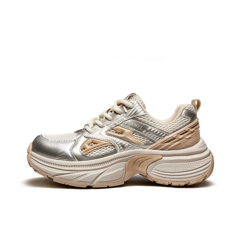 CAMEL Silver Python Anti Slip And Wear Resistant Coverage Low Top Chunky Sneakers Unisex-4