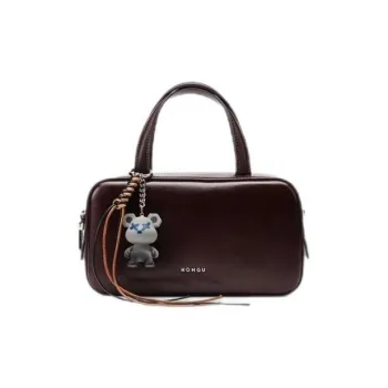 HONGU Cow Leather Bowling Bag Shoulder Bag Crossbody Bag Handbag Women's Ancora Red/Ecru/Pitch Black/Khaki