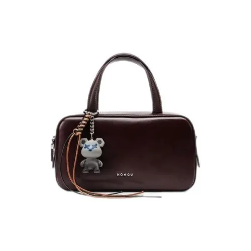 HONGU Cow Leather Bowling Bag Shoulder Bag Crossbody Bag Handbag Women's Ancora Red/Ecru/Pitch Black/Khaki