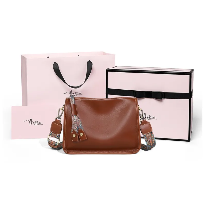 MILLIE'S Cow Leather Shoulder Bag Crossbody Bag Boston Bag Regular Women's Dark Coffee/Caramel-8