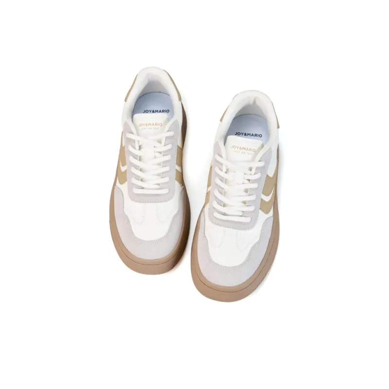 Joy&Mario Height Increasing Low Top Skateboard Shoes Women's Khaki-2