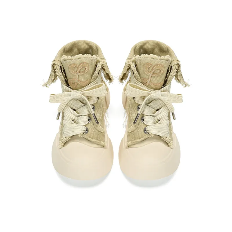 AGE ANGEL MEMENTO Wear-Resistant Height Increasing High-Top Canvas Shoes Women's Khaki-3