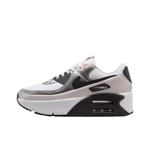 Nike Air Max 90 Anti Slip Wear Resistant Low Top Casual Shoes Women's White Silver