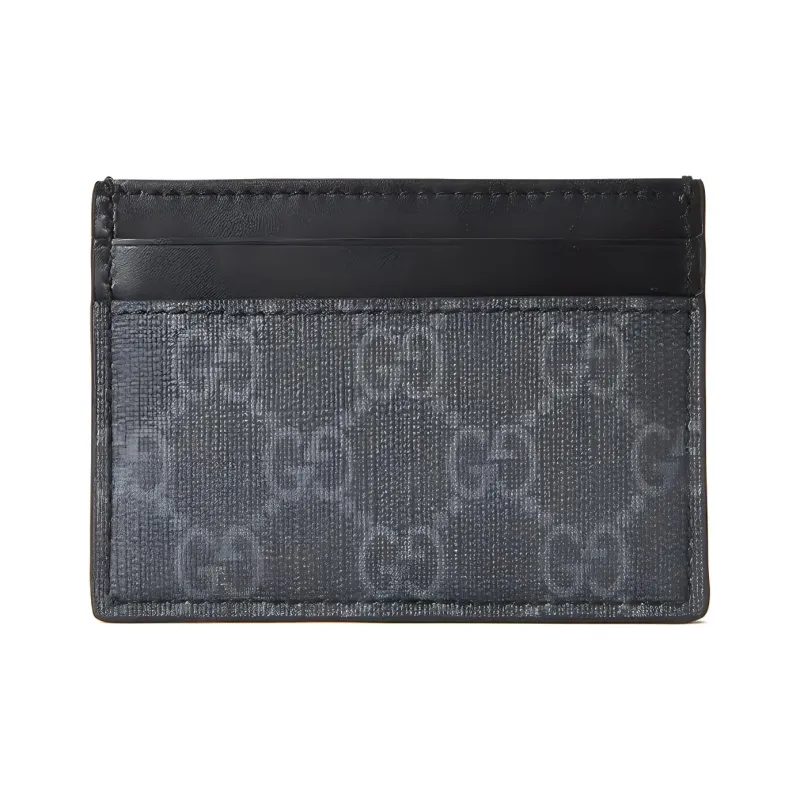 GUCCI Canvas With Leather Card Clip Card Holder Men's Black Gray Color/Red-4