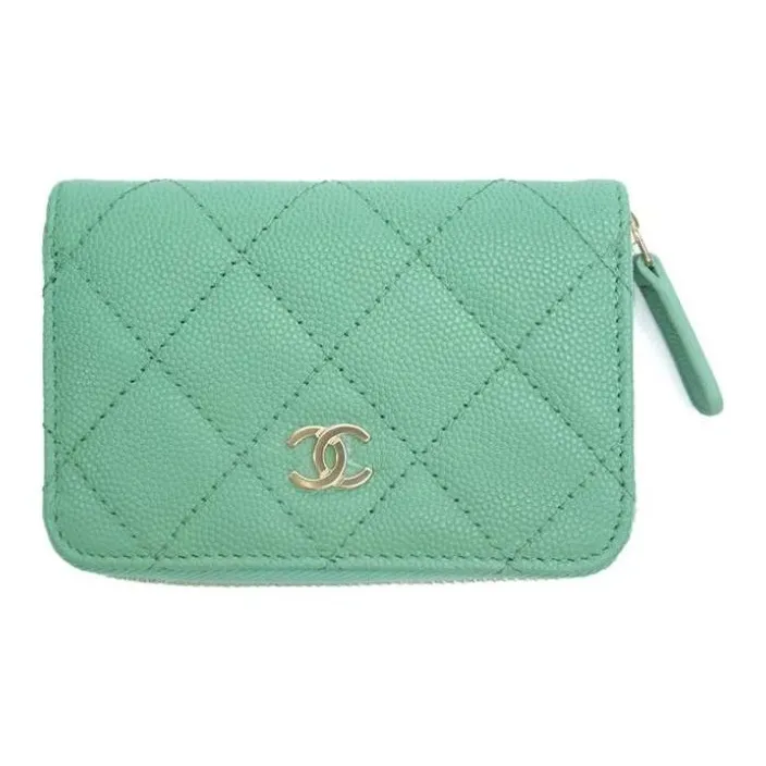 CHANEL Caviar Bright Calfskin Wallet Coin Purse Women's Light Green-2
