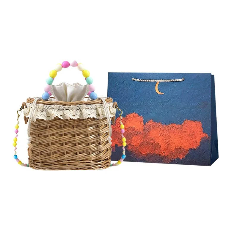 Elsvet Straw Woven Shoulder Bag Women's White/Multicolor-4