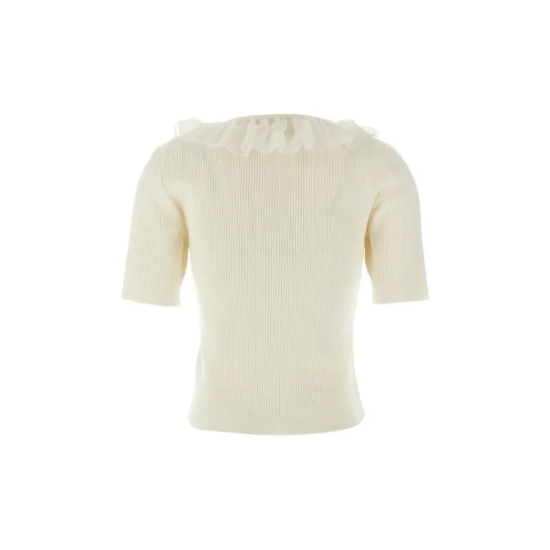 Alessandra Rich Bow Ruffled T Shirt-1