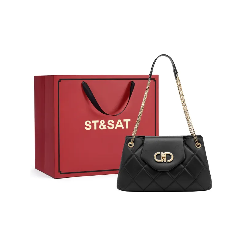 ST&SAT Cow Leather With Synthetic Leather Underarm Shoulder Bag Women's White/Black-6