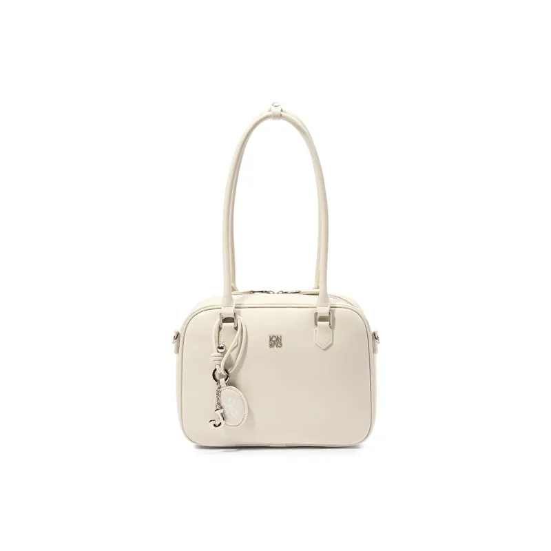 JONBAG Synthetic Leather Boston Bag Shoulder Bag Women's Black Oil Wax/white-7