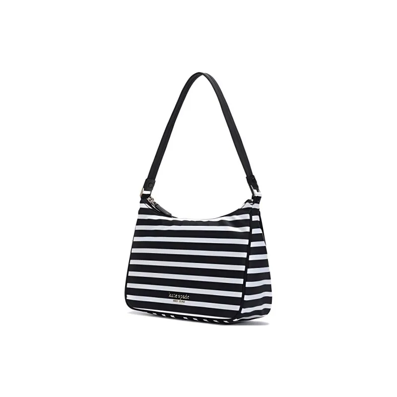 Kate Spade Leather Shoulder Bag Women's Black White Stripes-1