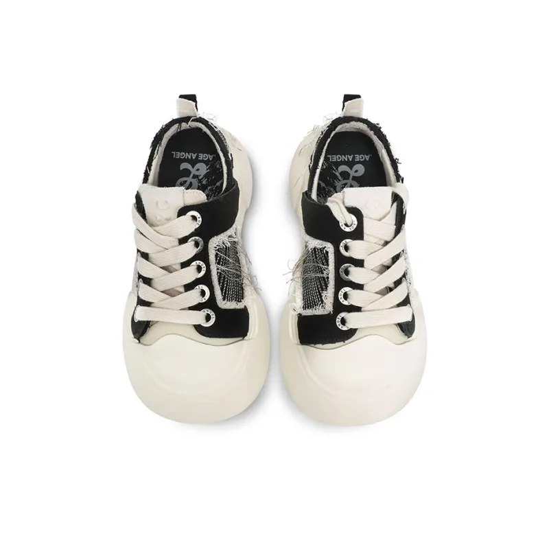 AGE ANGEL MEMENTO Wear-Resistant Height Increasing Slip-Resistant Low-Top Canvas Shoes Unisex Black White-3