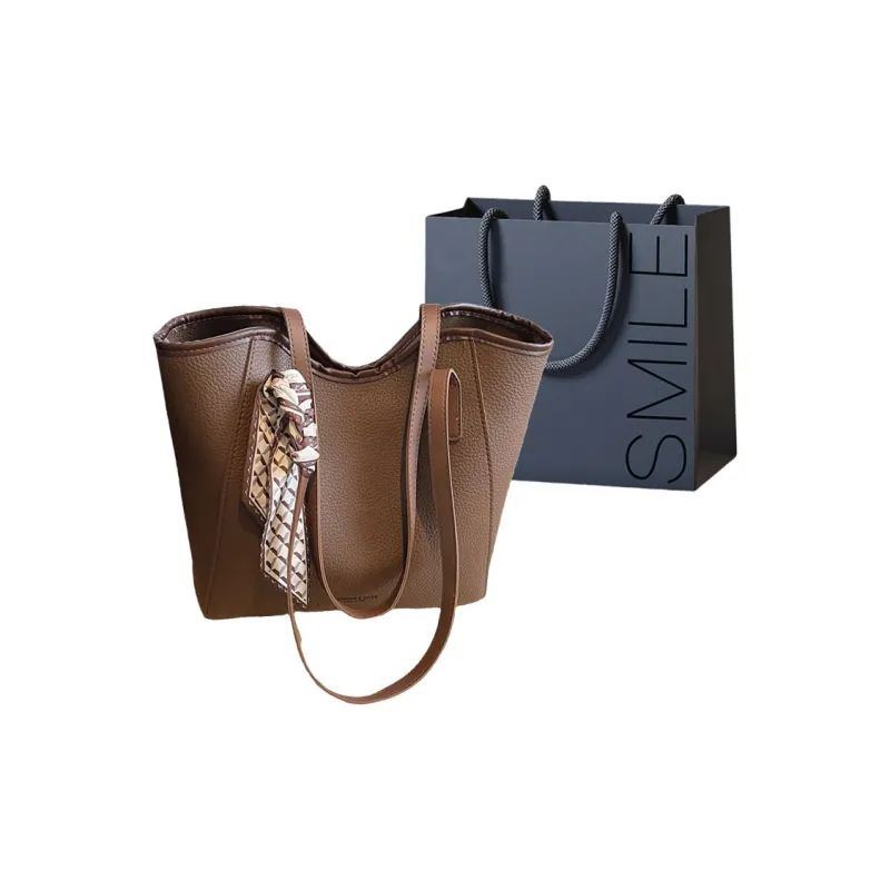 SWIMADE PU Tote Shoulder Bag Women's Black/Coffee-4