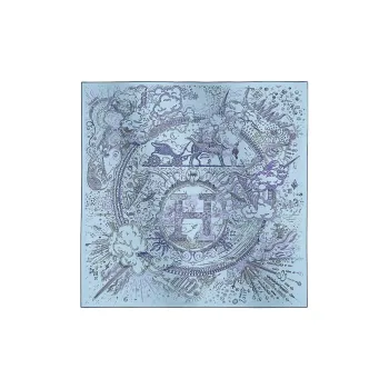 HERMES Mulberry Silk Silk Scarves Women's Sky Blue/Ink Blue