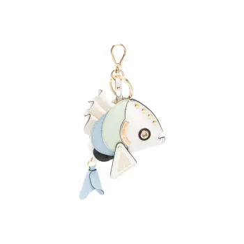 PRADA Calfskin Enamel Metal Stud Metal Keychains Women's Blue