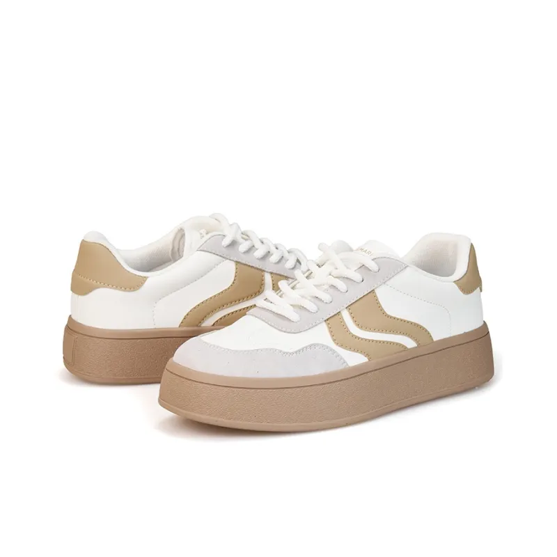 Joy&Mario Height Increasing Low Top Skateboard Shoes Women's Khaki-3