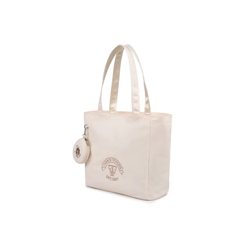 Teenie Weenie Fabric Shoulder Bag Tote Portable Shopping Bag Large Size Women's Sky Blue/Beige Apricot-7