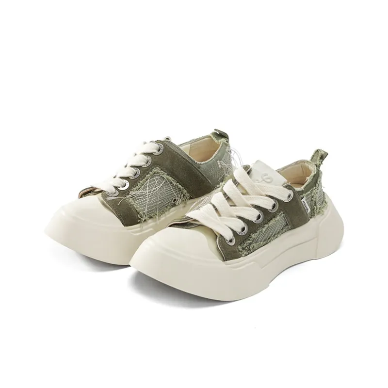 AGE ANGEL MEMENTO Wear-Resistant Height Increasing Low-Top Canvas Shoes Unisex Matcha Green-2