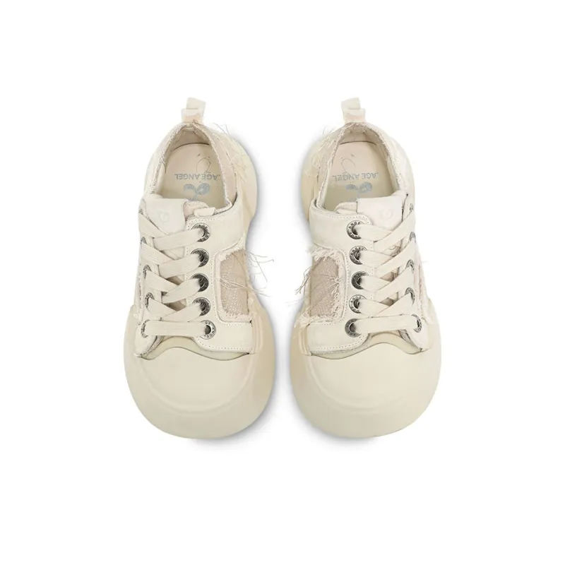 AGE ANGEL MEMENTO Wear-Resistant Height Increasing Slip-Resistant Low-Top Canvas Shoes Unisex Ecru-3