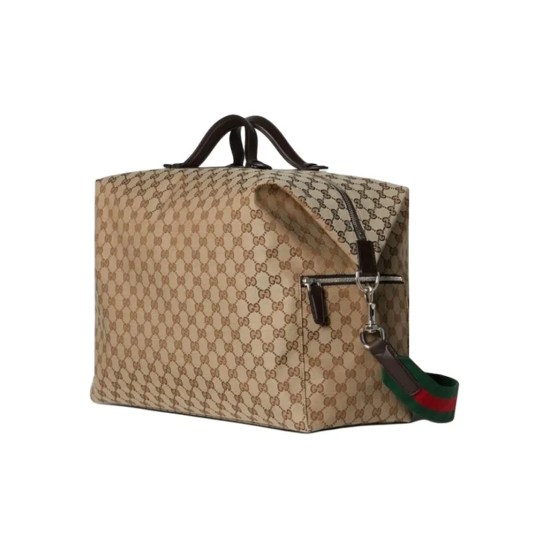 GUCCI Canvas Travel Bag Medium Size Men's Beige & Dark Brown-1