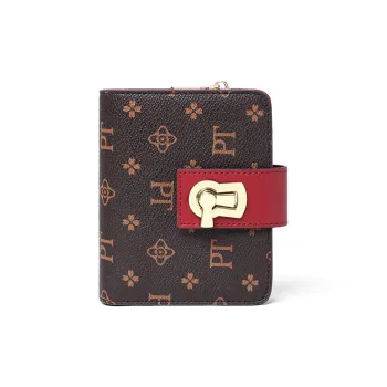 PT'SON Synthetic Leather Coin Purse Wallet Regular Women's Coffee & Red