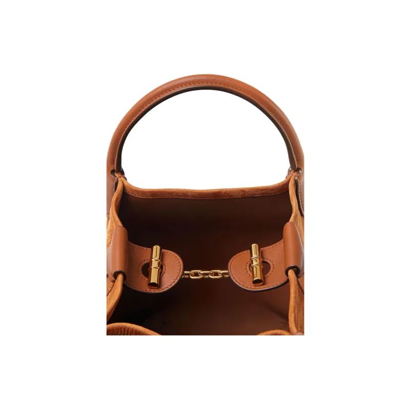 Loro Piana Calfskin Bucket Bag, Shoulder Bag, Crossbody Bag, Handbag Small Size Women's Orange Brown-2