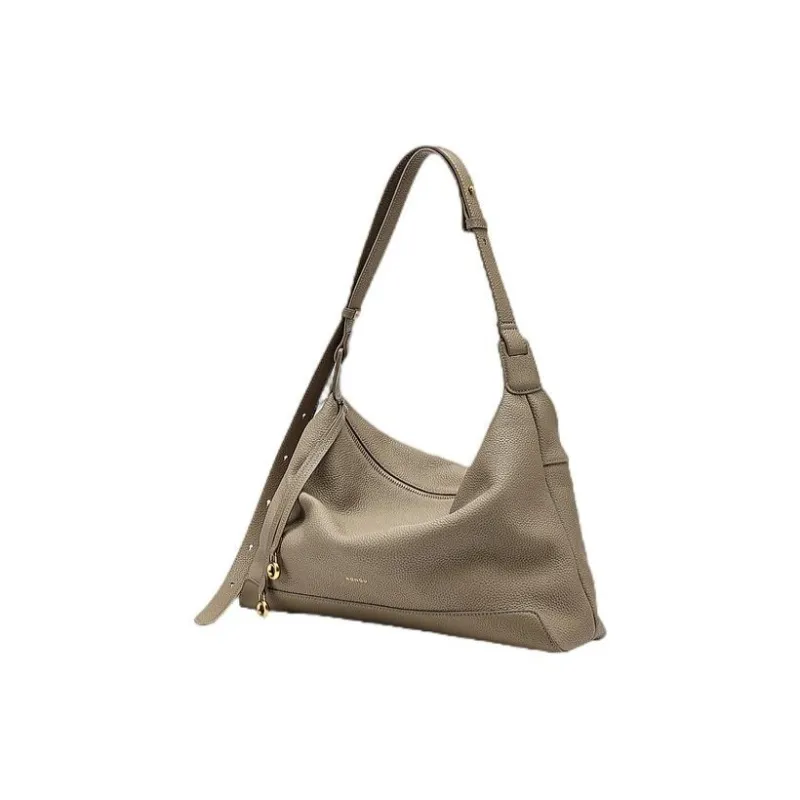 HONGU Cow Leather Hobo Bag Shoulder Bag Medium Size Women's Elephant Gray/Army Green/Pitch Black-3