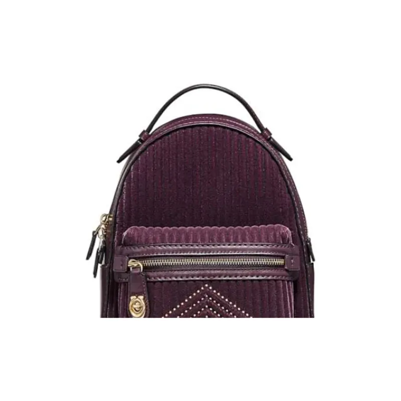 COACH Campus Velvet With Calfskin Backpack Medium Size Women's Purple-2