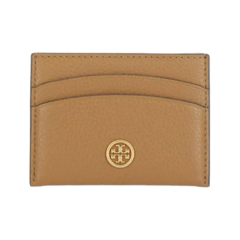TORY BURCH Robinson Litchi Grain Leather Card Holder Regular Women's Wheat Brown-0