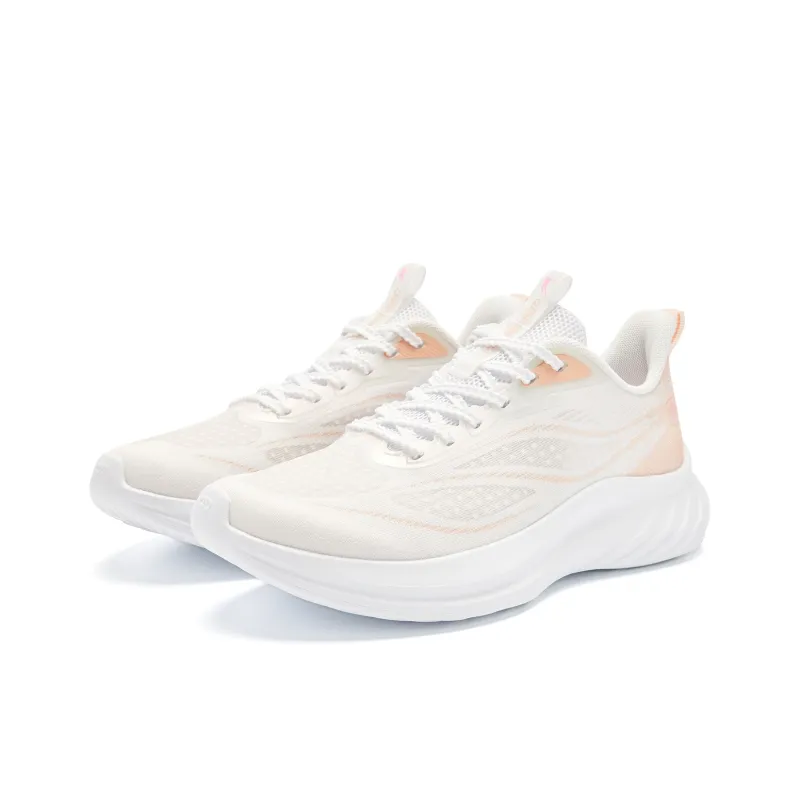 QIAODAN Cushioned Slip Resistant Abrasion Resistant Low Top Casual Running Shoes Women's White Orange-3