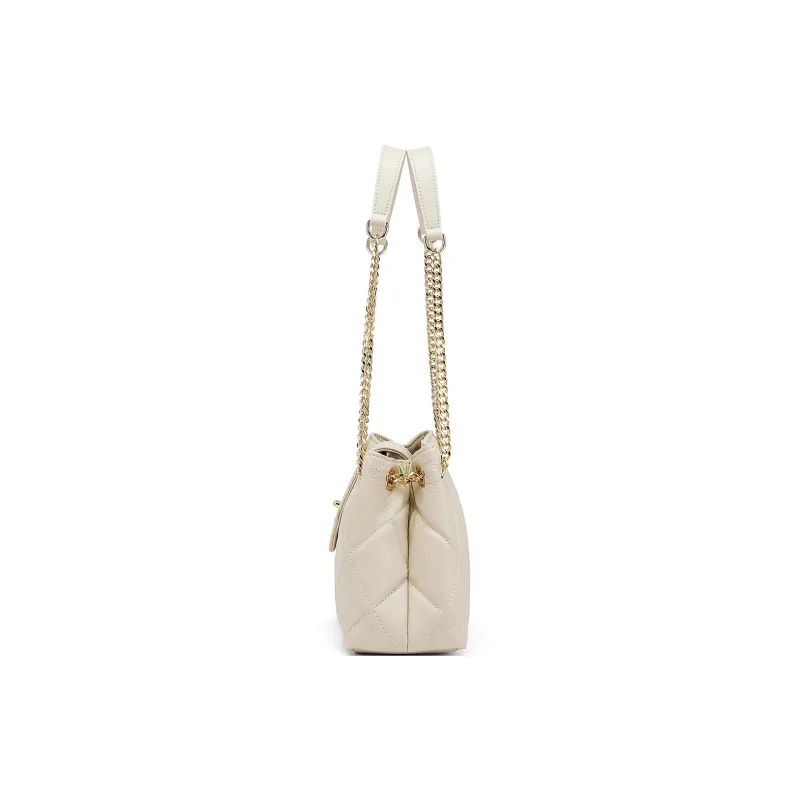 ST&SAT Cow Leather With Synthetic Leather Underarm Shoulder Bag Women's White/Black-4