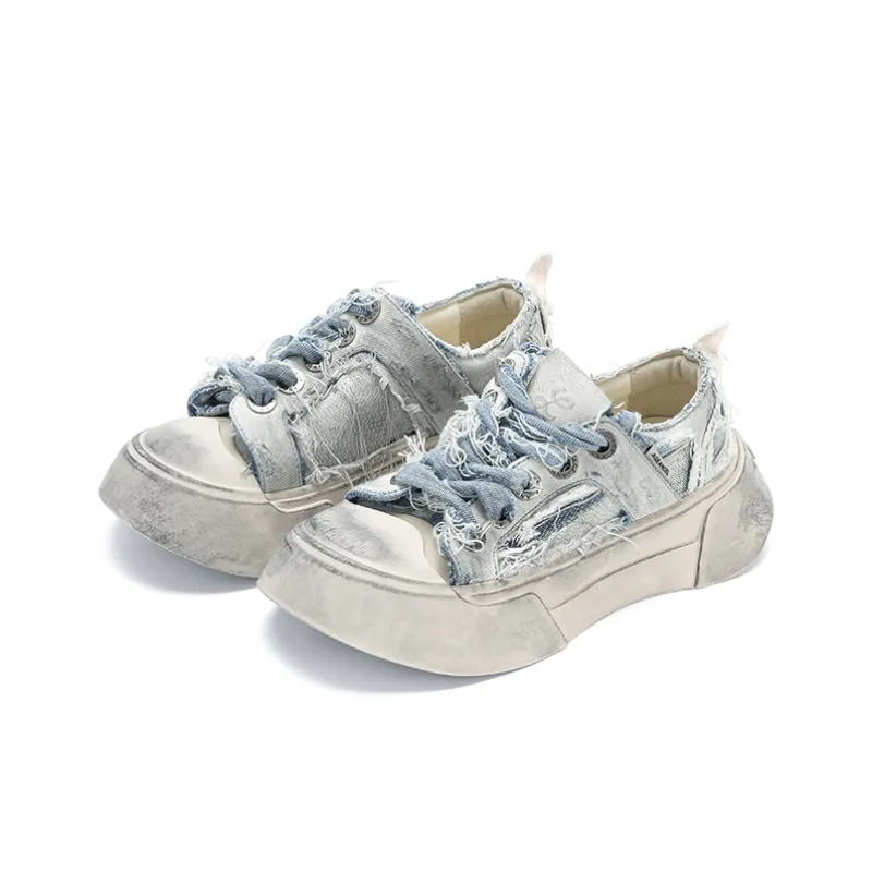 AGE ANGEL MEMENTO Wear-Resistant Height Increasing Low-Top Canvas Shoes Unisex Denim Blue-2